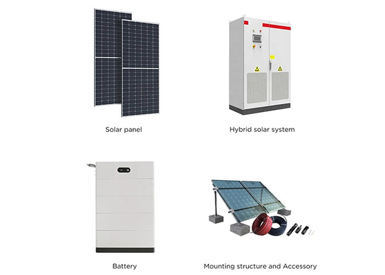 उच्च दक्षता वाली हाइब्रिड सौर ऊर्जा प्रणाली 30KW-150KW लाइफपो4 या लिथियम बैटरी के साथ